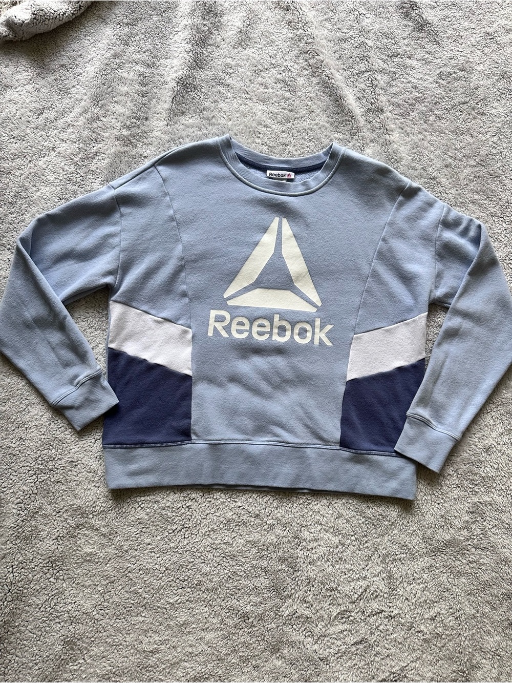 Reebok Women’s Light Blue Crewneck with Navy & White Panels